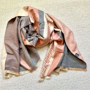 Dusty Pink Monogram Stripe Scarf Gold Eyelash Fringe Wrap